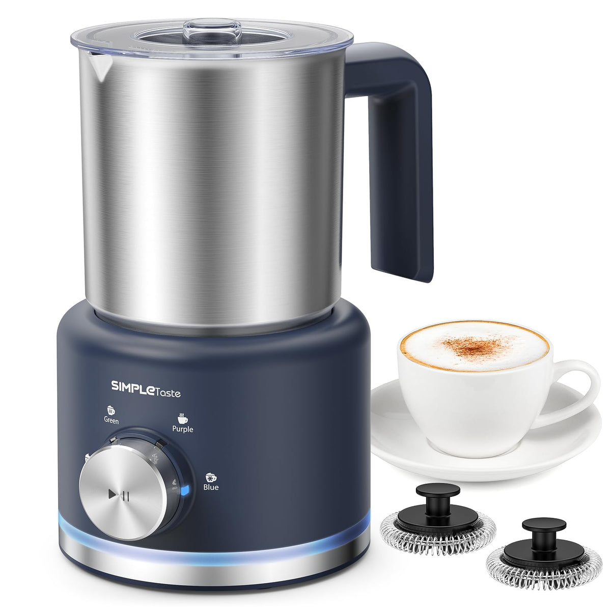 SIMPLETASTE espumador de leche 4 en 1, vista frontal para uso rápido