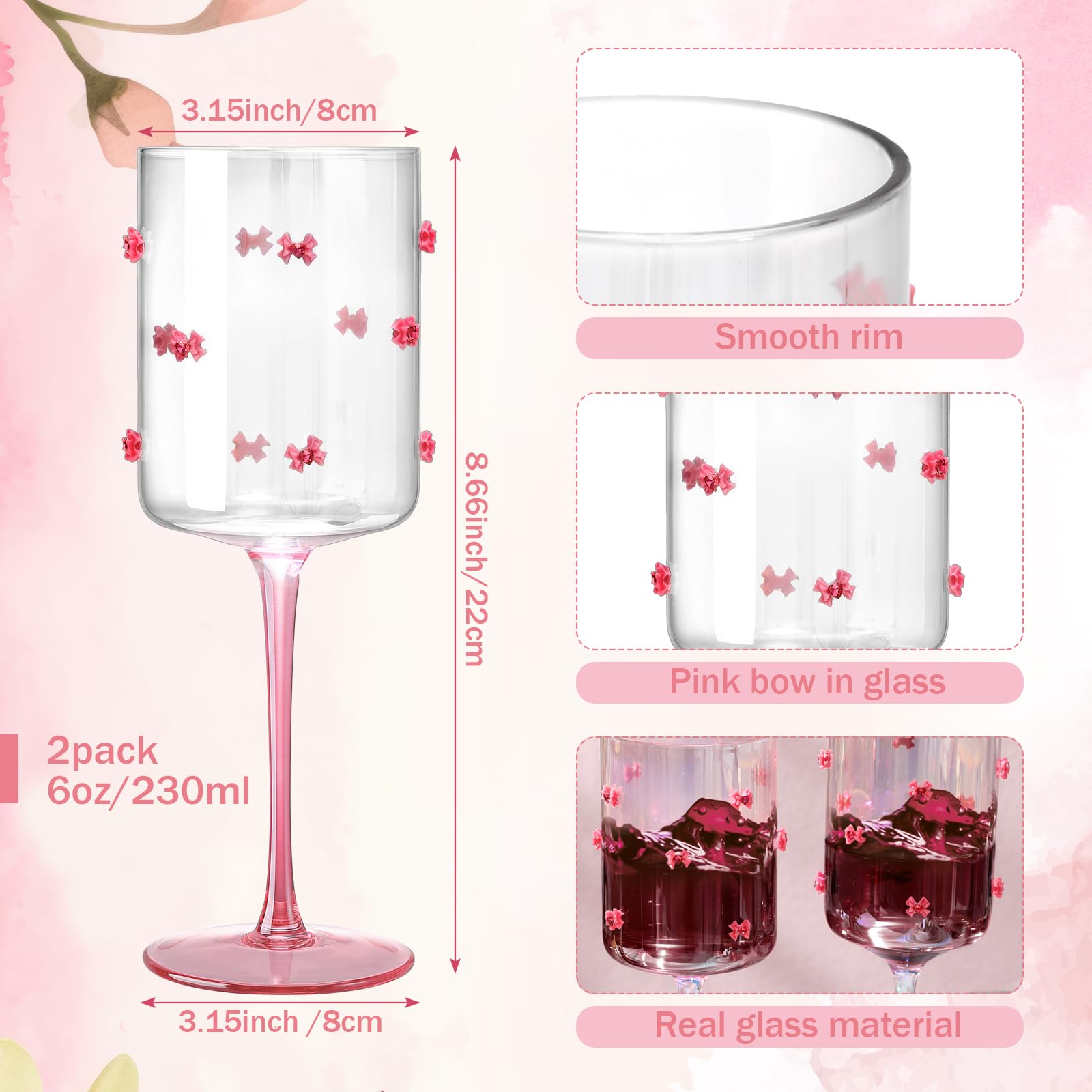 Copa Singhoow con lazo rosa y cristales, elegante para brindar.