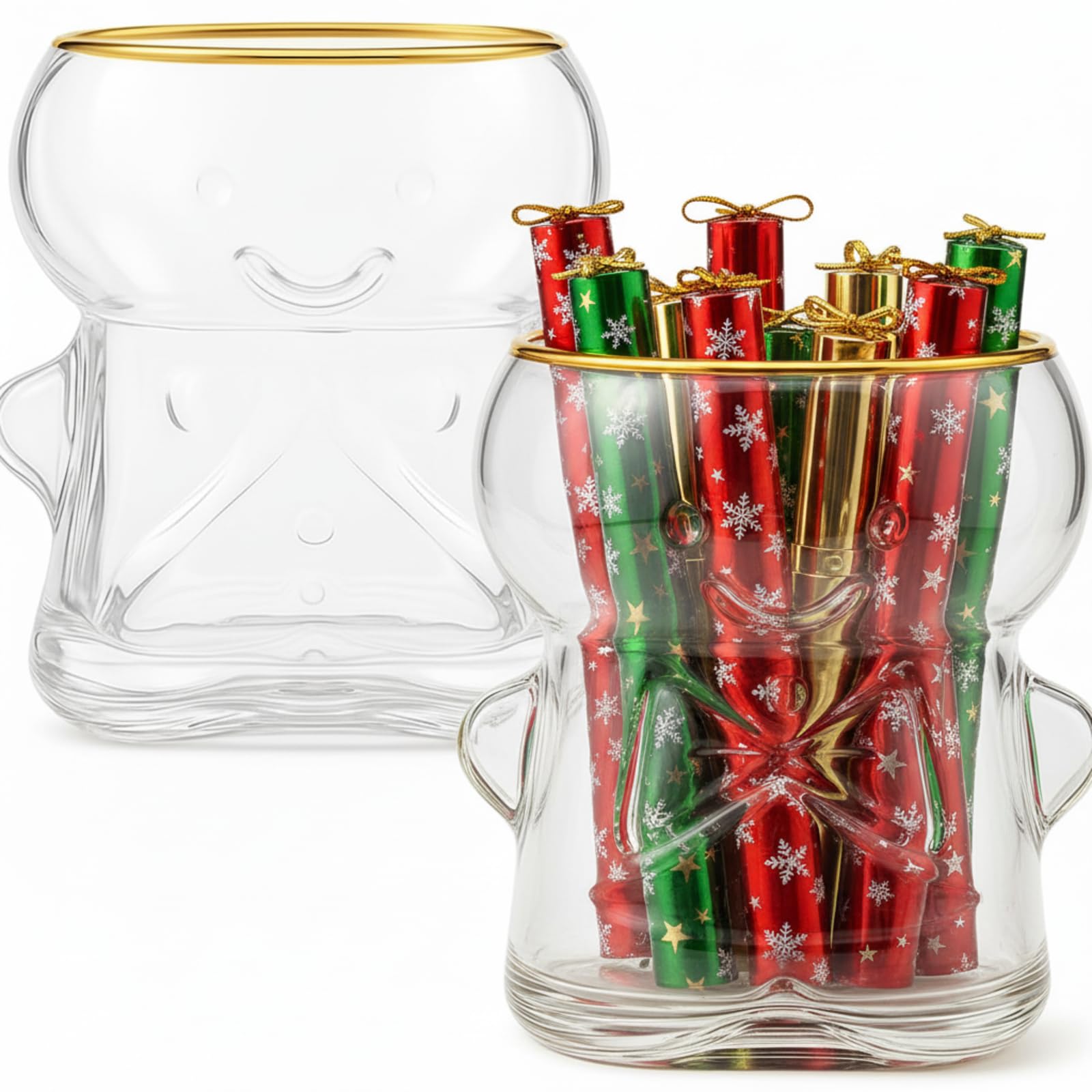 Vaso Singhoow 20oz con hombre galleta, ideal para bebidas festivas en la mesa.