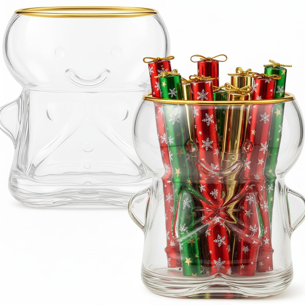 Vaso Singhoow 20oz con hombre galleta, ideal para bebidas festivas en la mesa.