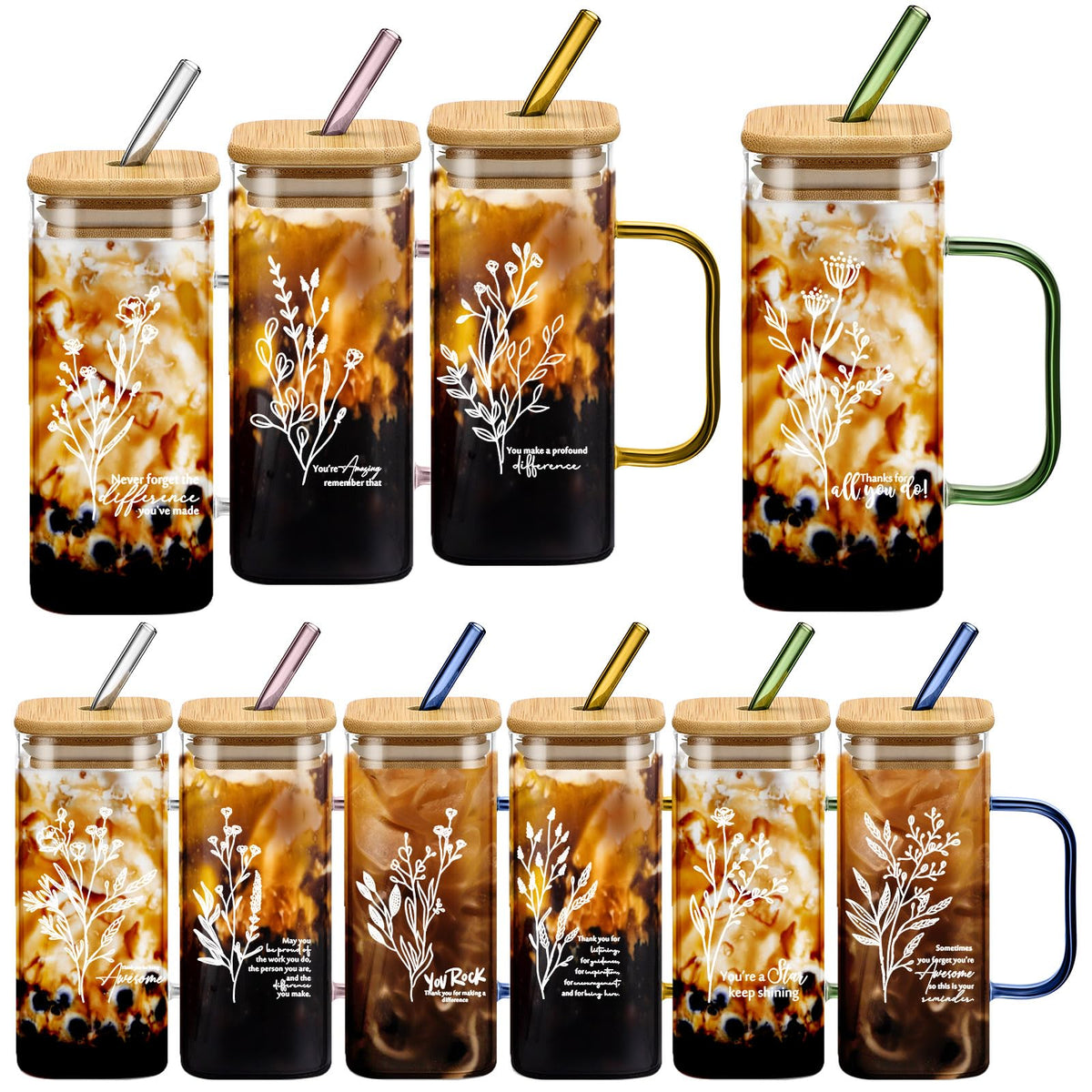 Singhoow vaso de agradecimiento 13.5 oz con tapa de bambú, ideal para compartir en equipo.