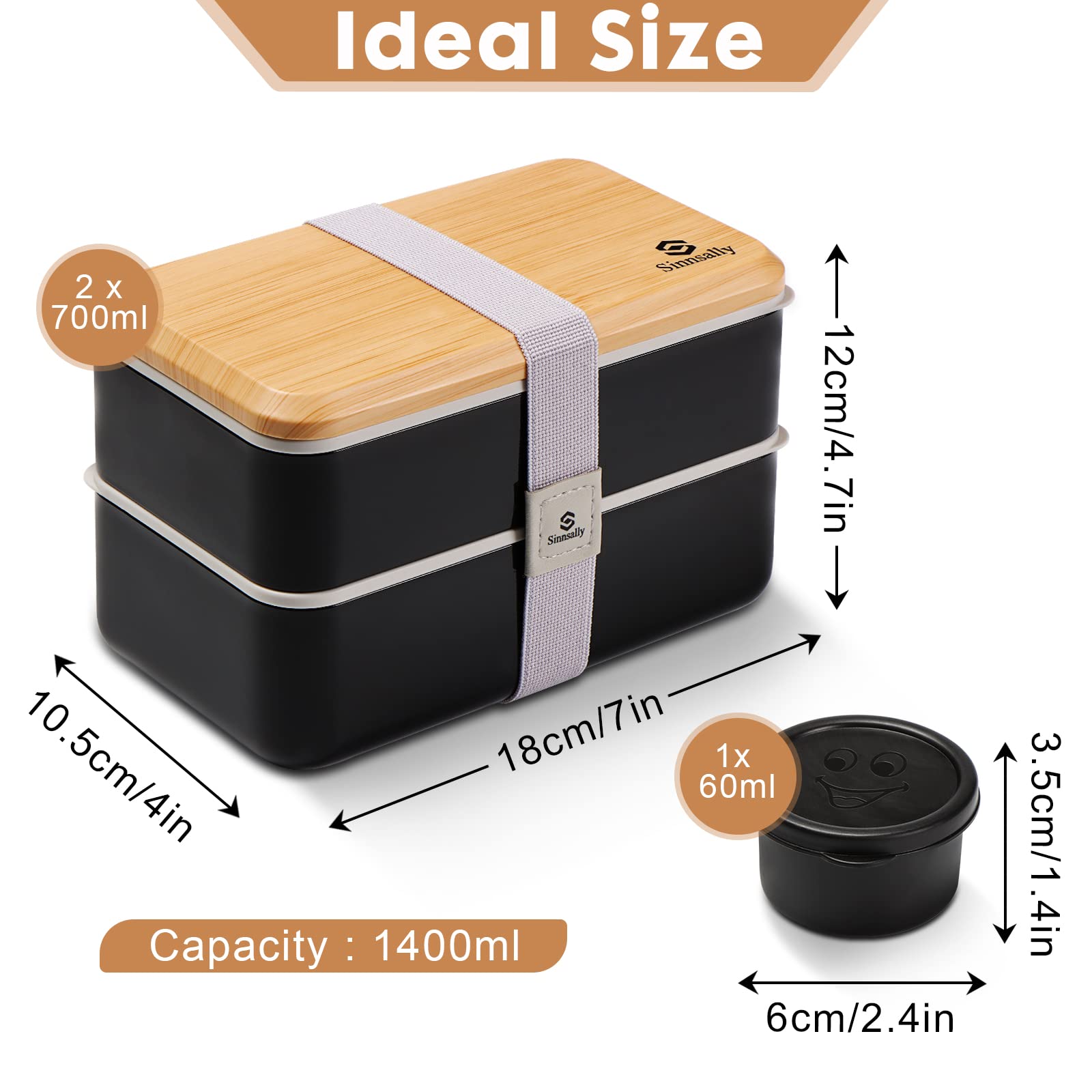 Sinnsally Bento Box contenedor de salsa con tapa para evitar derrames.