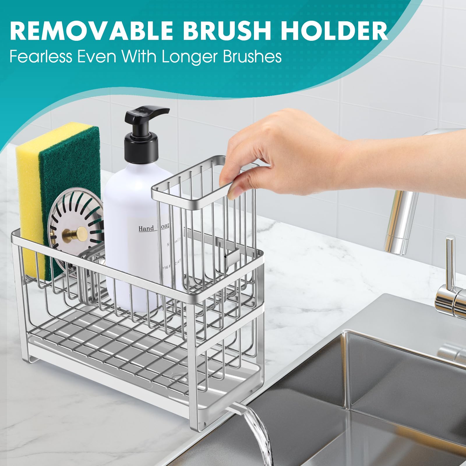 Sinnsally organizador fregadero en acero inoxidable, utensilios al alcance.