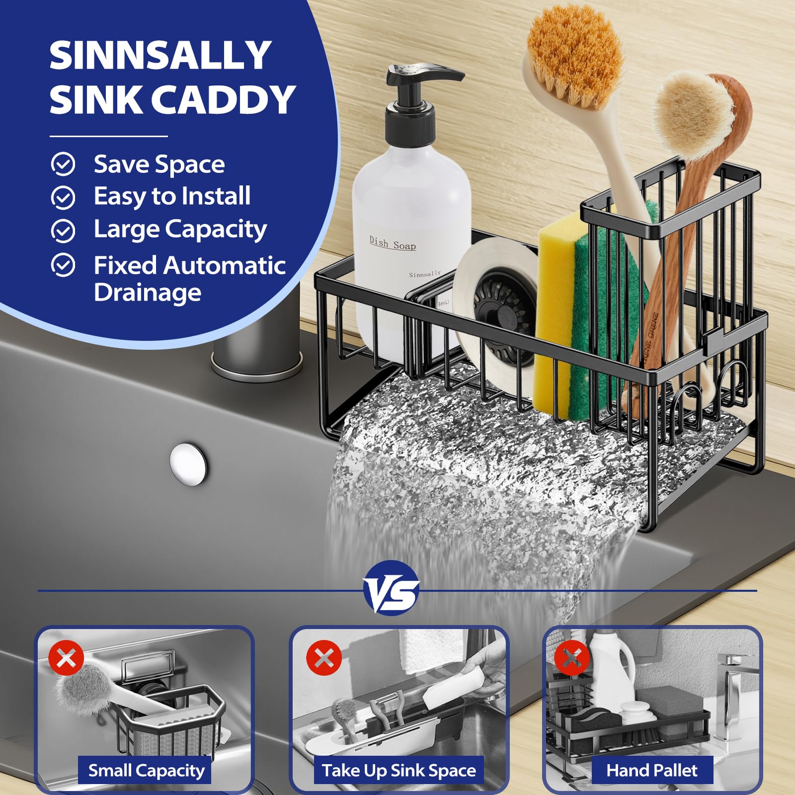 Sinnsally Organizador de fregadero con porta cepillos mantiene todo ordenado.