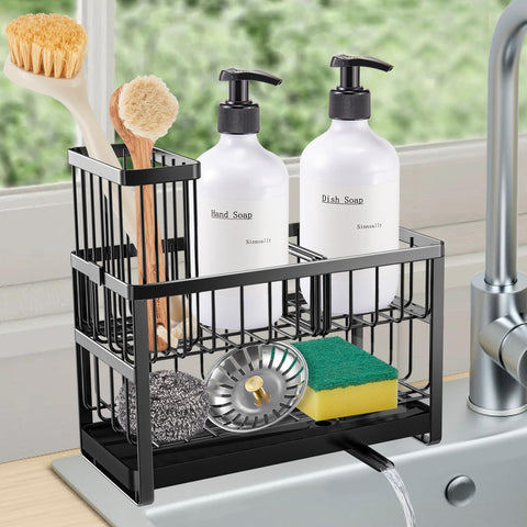 Portaesponjas Sinnsally con doble capacidad para dos botellas y esponjas, encimera ordenada.