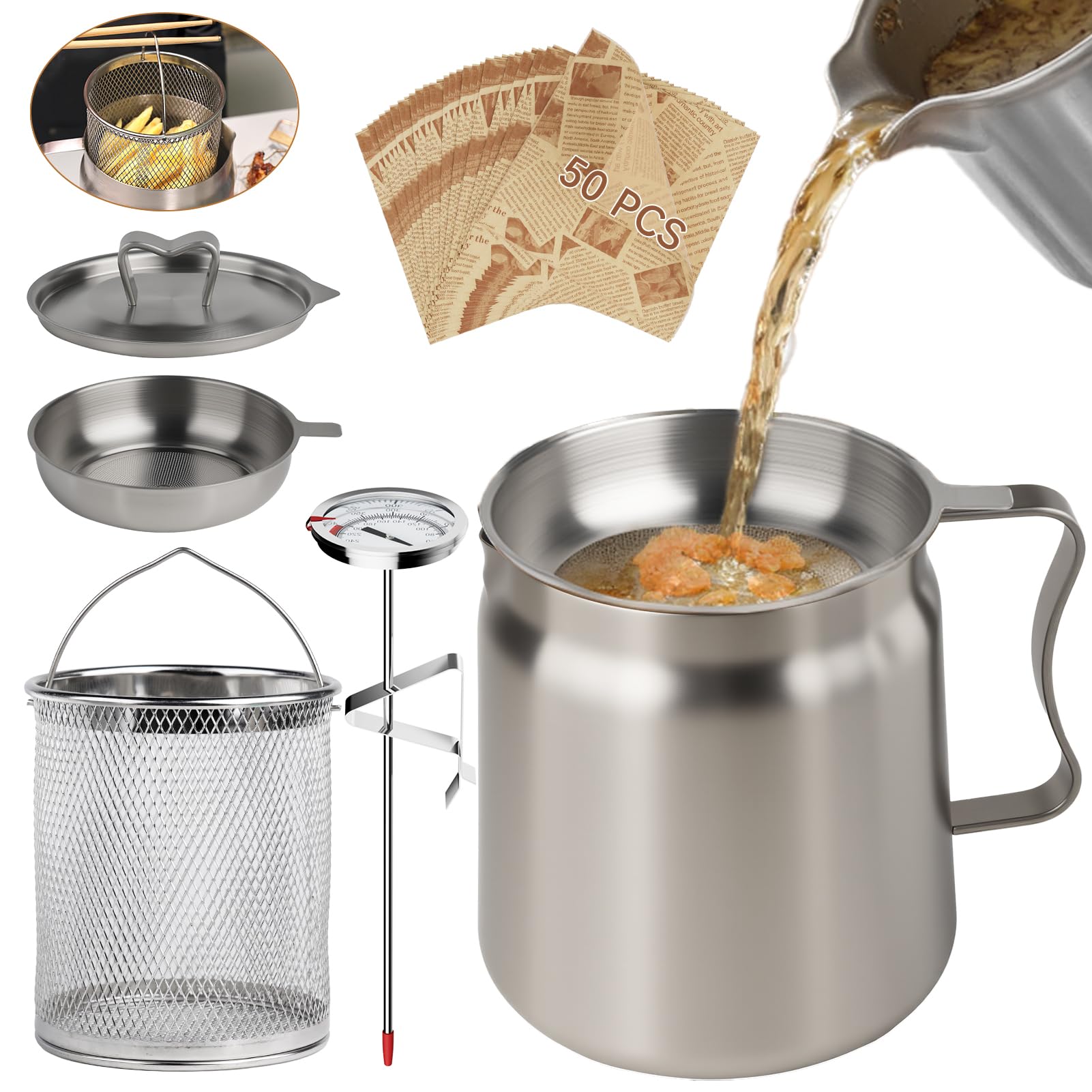SINYWAY pote filtrador de aceite 2L para conservar aceite reutilizable.