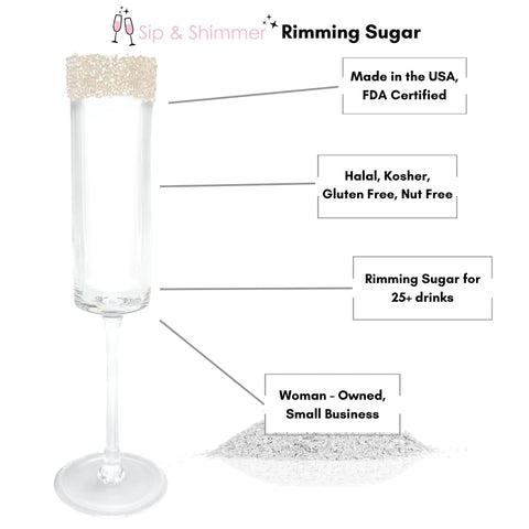 Cóctel con borde perlado de Sip & Shimmer, aspecto festivo y premium.