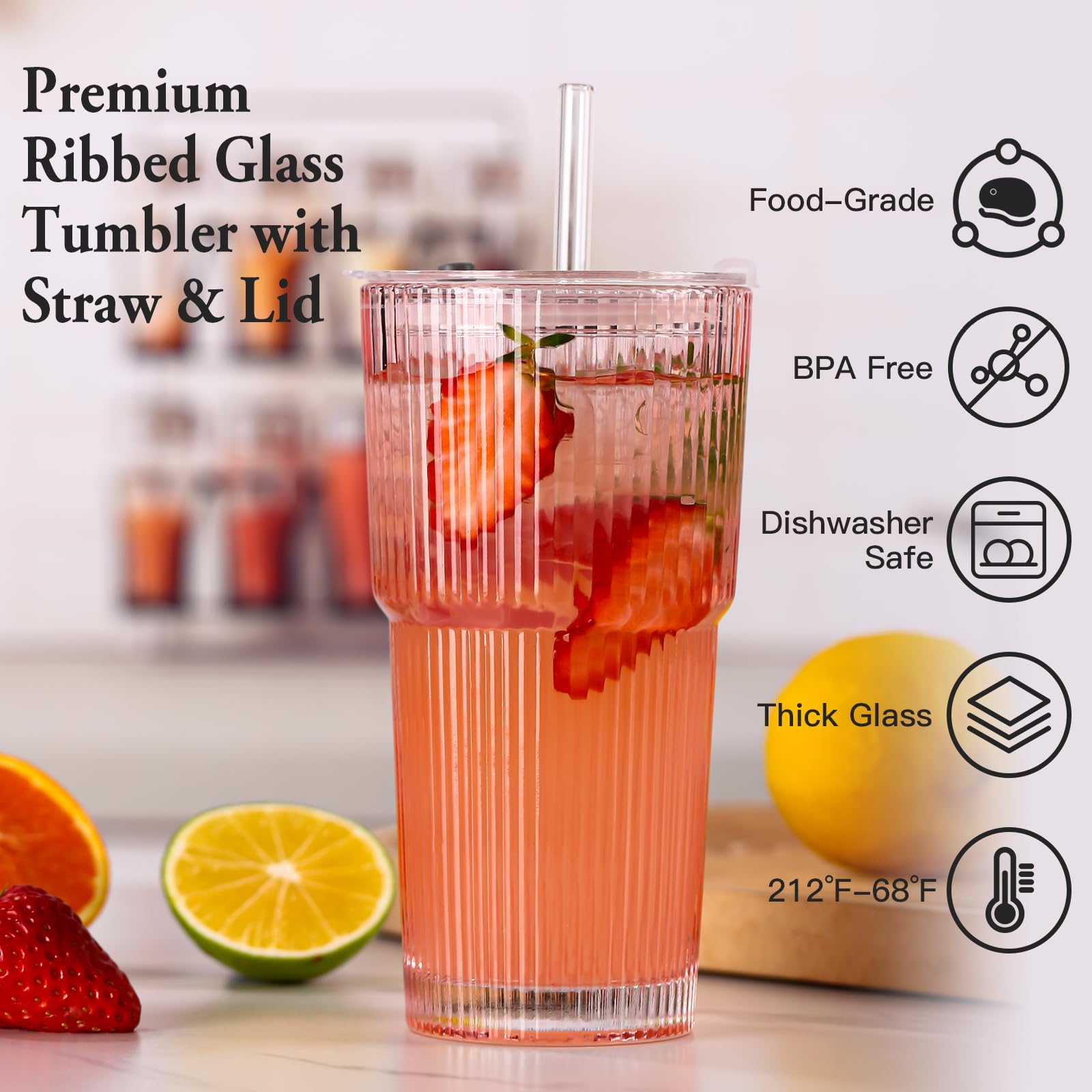 Vaso SIPBYSOP con pajilla de vidrio reutilizable, ideal para casa