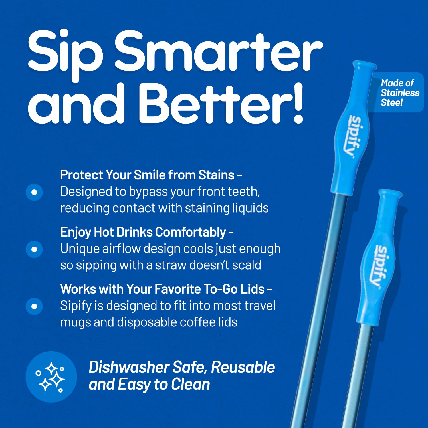 Sipify diseño evita contacto con dientes frontales al beber caliente.