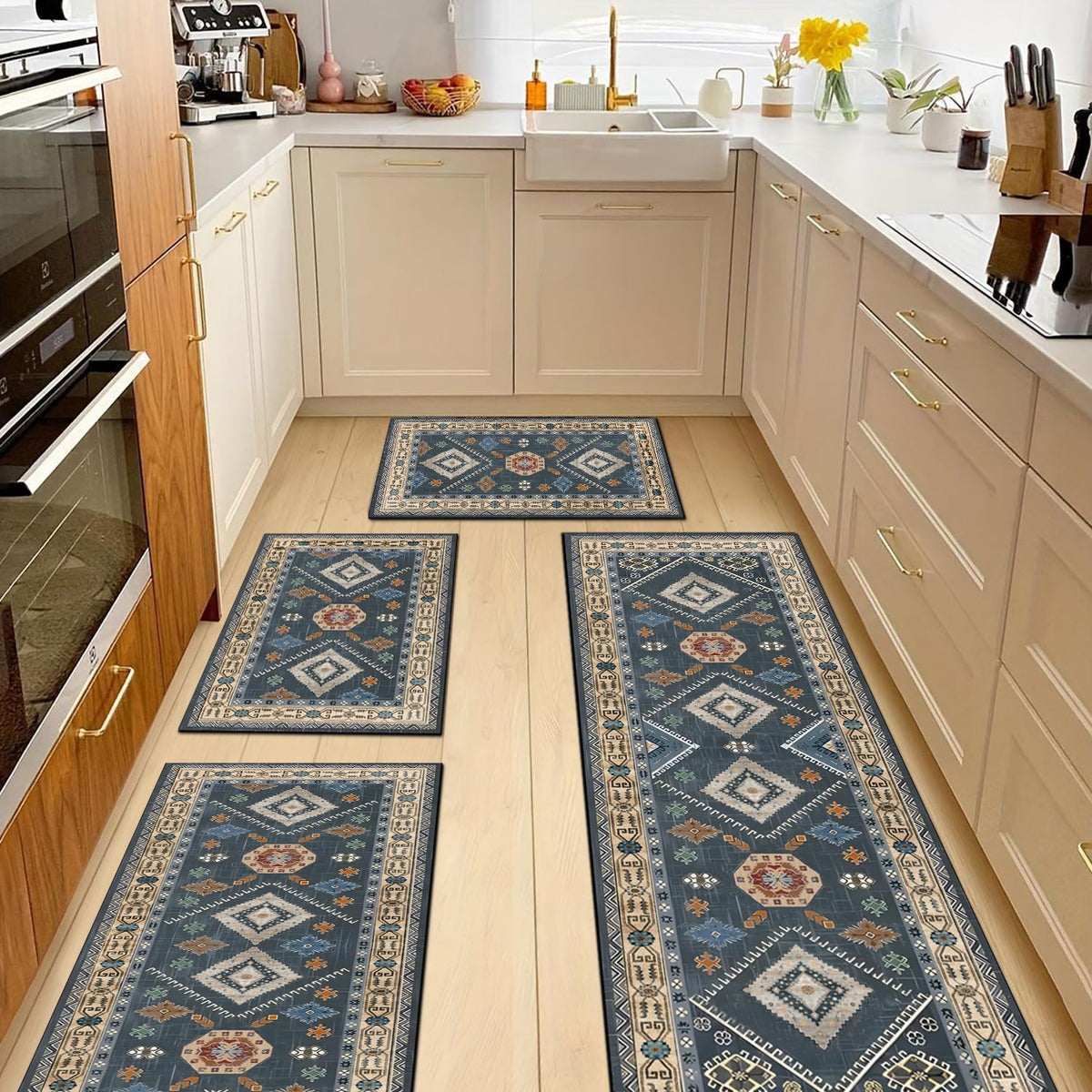 SIPIHA alfombras 4 piezas para cocina con diseño boho suave y lavable