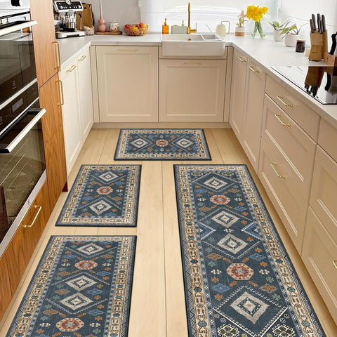 SIPIHA alfombras 4 piezas para cocina con diseño boho suave y lavable