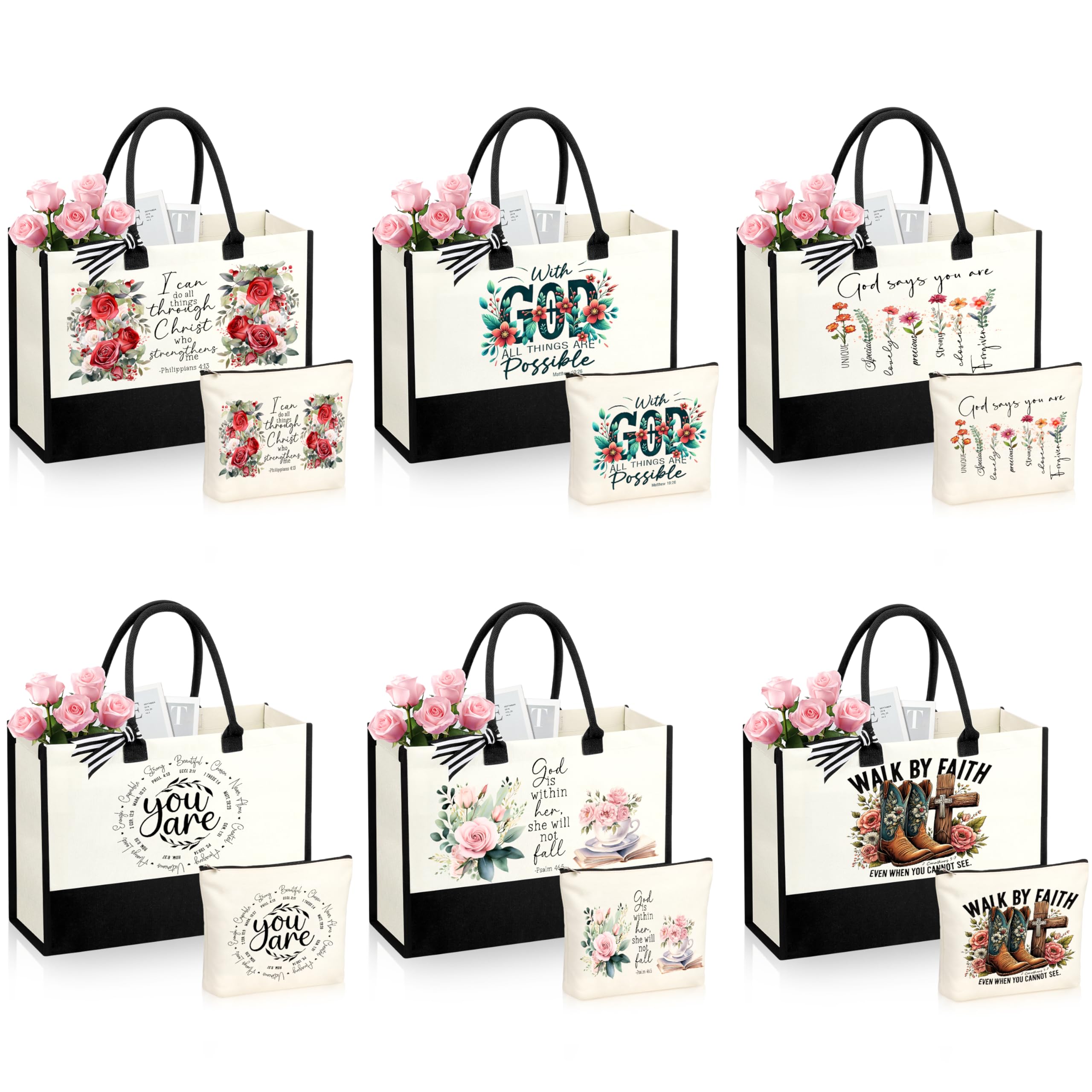 SiplyHaven bolsas tote cristianas set 6: regalo elegante para mujeres y uso diario.