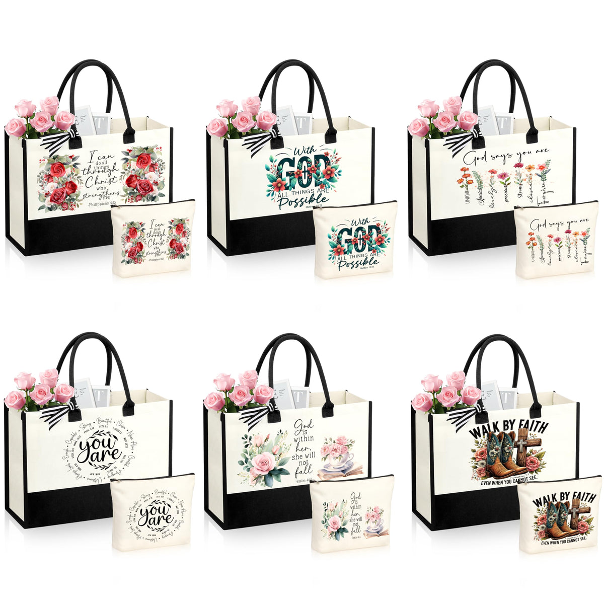 SiplyHaven bolsas tote cristianas set 6: regalo elegante para mujeres y uso diario.