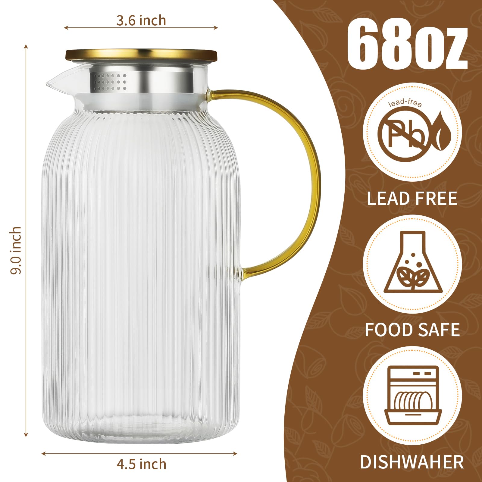 Jarra SIPOMU de vidrio resistente al calor, 2L para bebidas calientes o frías.
