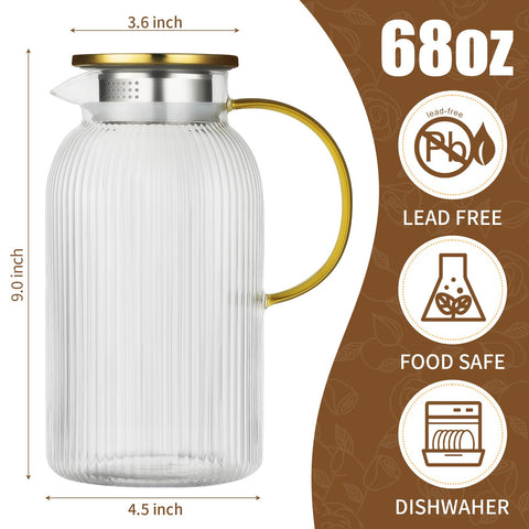 Jarra SIPOMU de vidrio resistente al calor, 2L para bebidas calientes o frías.