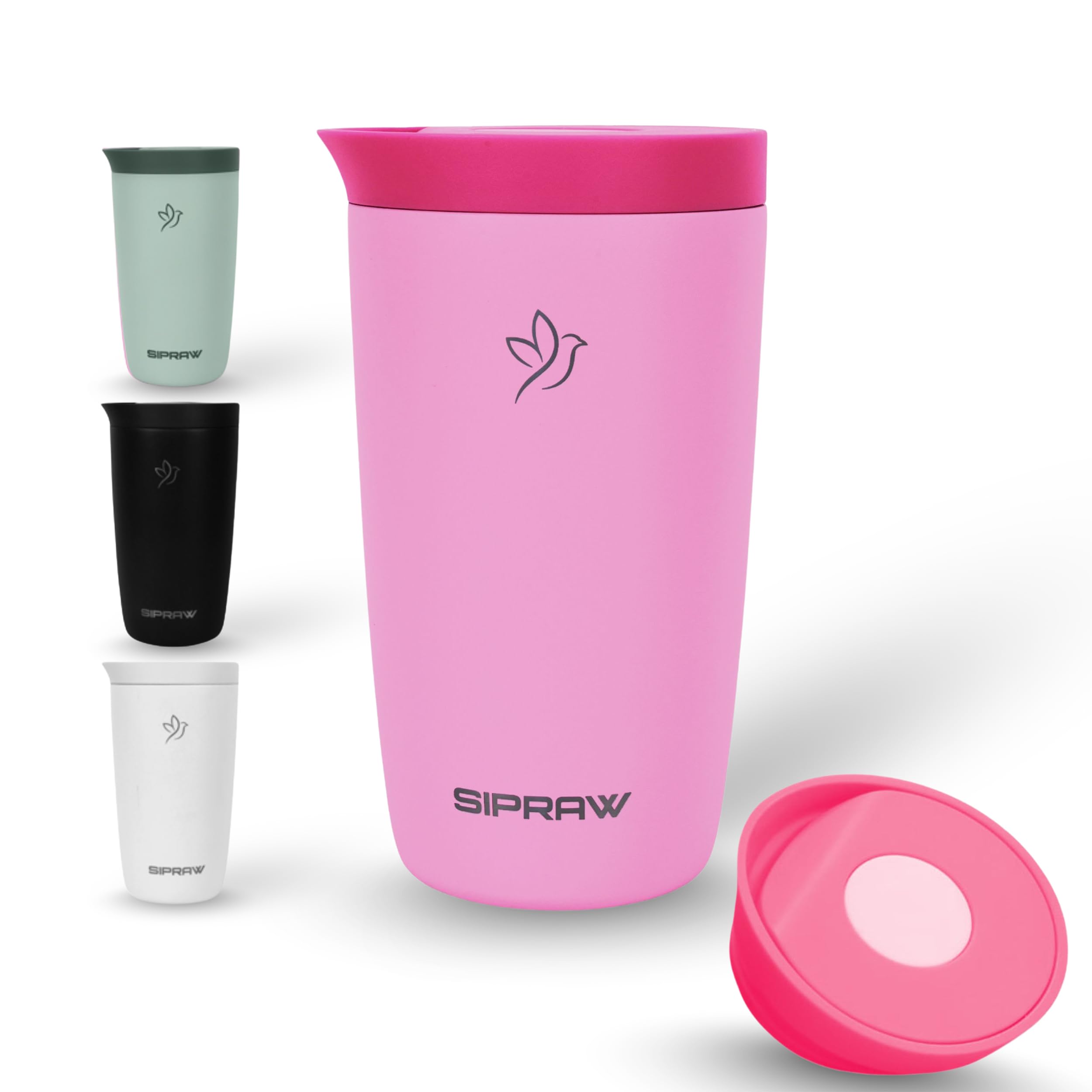 Sipraw Taza de Viaje Rosa de 12 oz con aislamiento para café caliente
