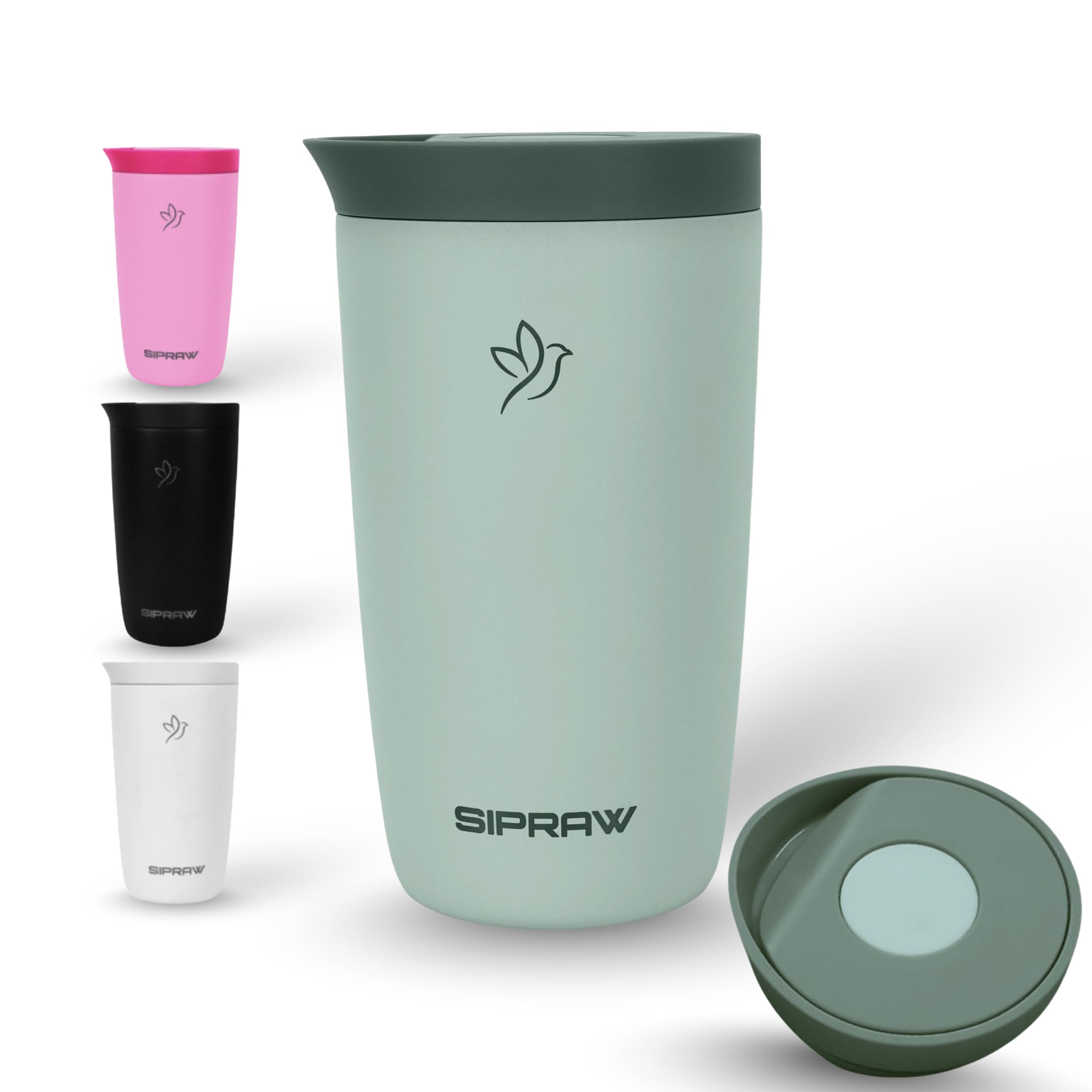 Sipraw taza viajera 12oz, ideal para llevar cafe en ruta.