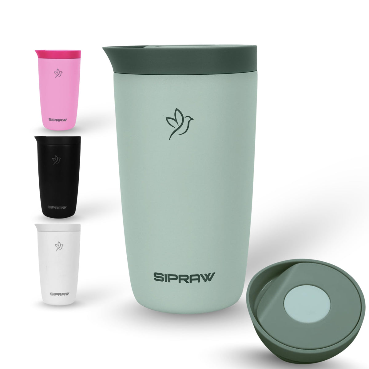 Sipraw taza viajera 12oz, ideal para llevar cafe en ruta.
