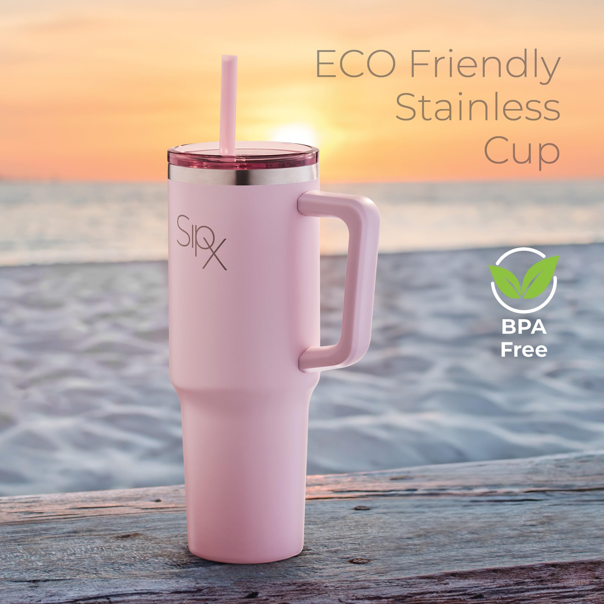 Vaso SIPX rosa diseño ergonómico y cómodo de sostener.