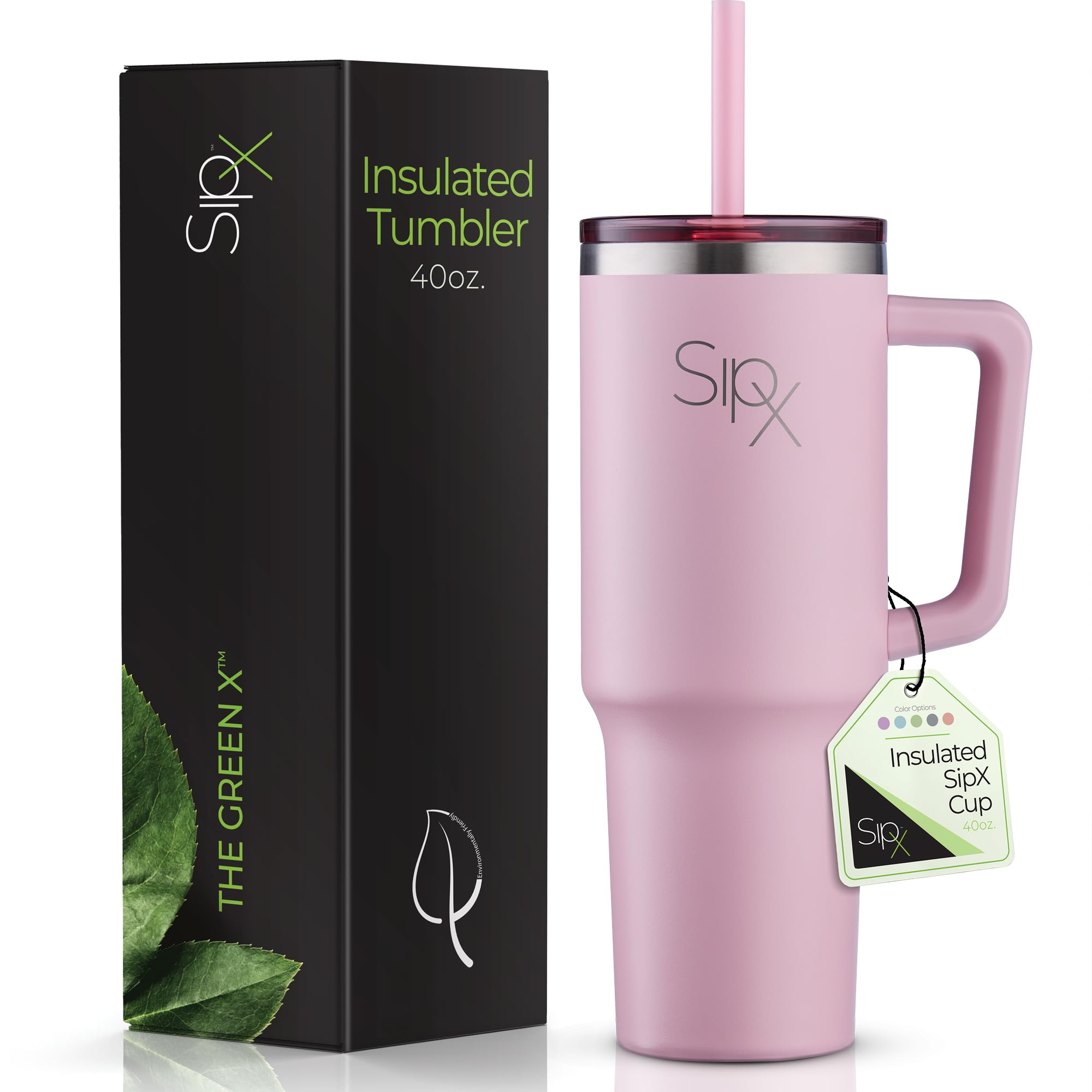 Vaso SIPX rosa frontal que mantiene bebidas frías gracias al aislamiento.