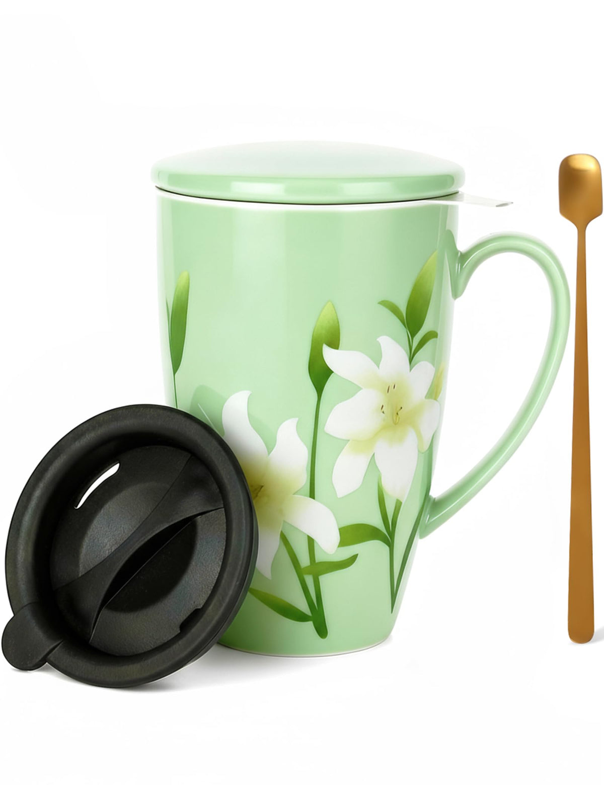Taza SISETOP infusor de 17 onzas en cerámica verde para té en casa.