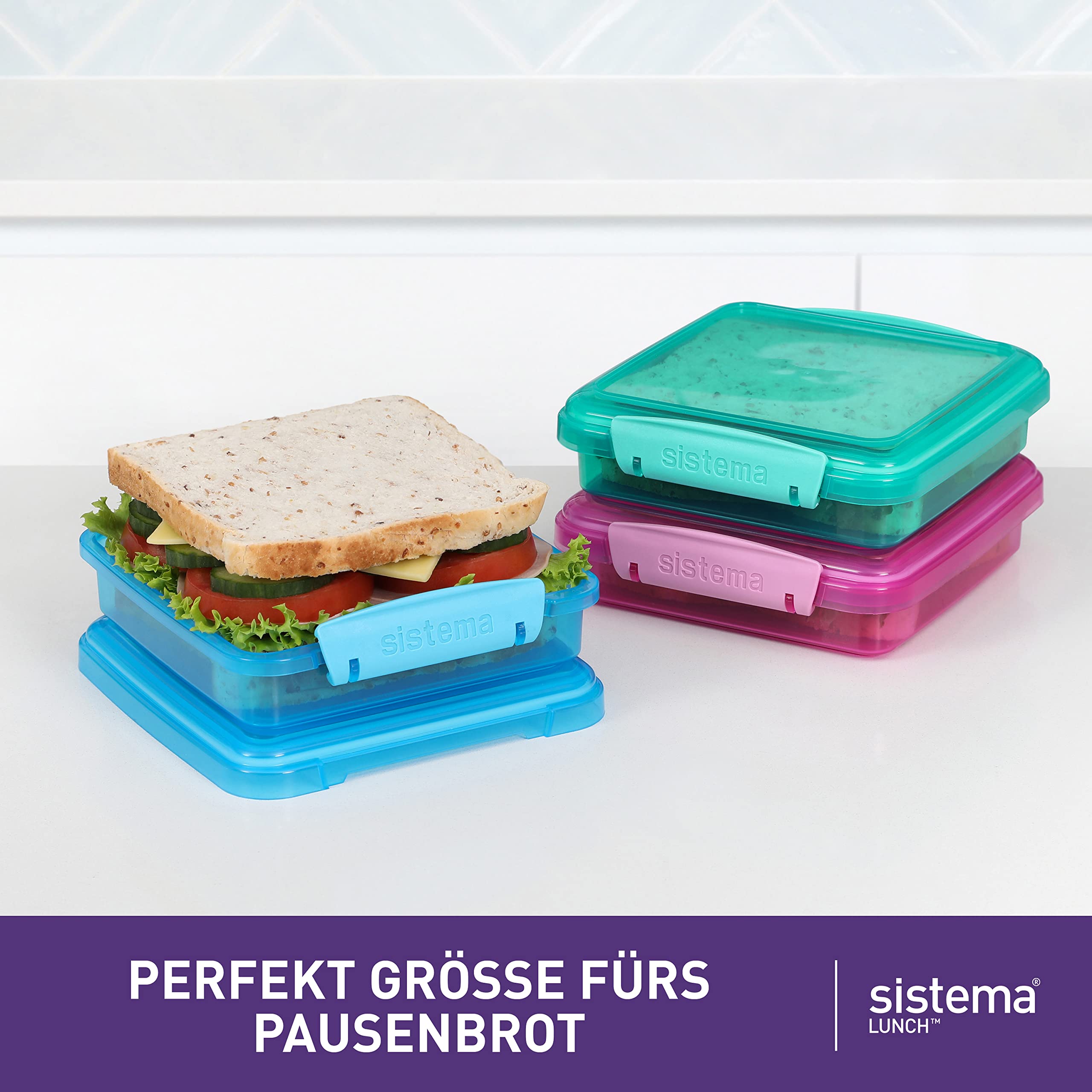 Sistema en rosado: contenedores para sándwiches y snacks.