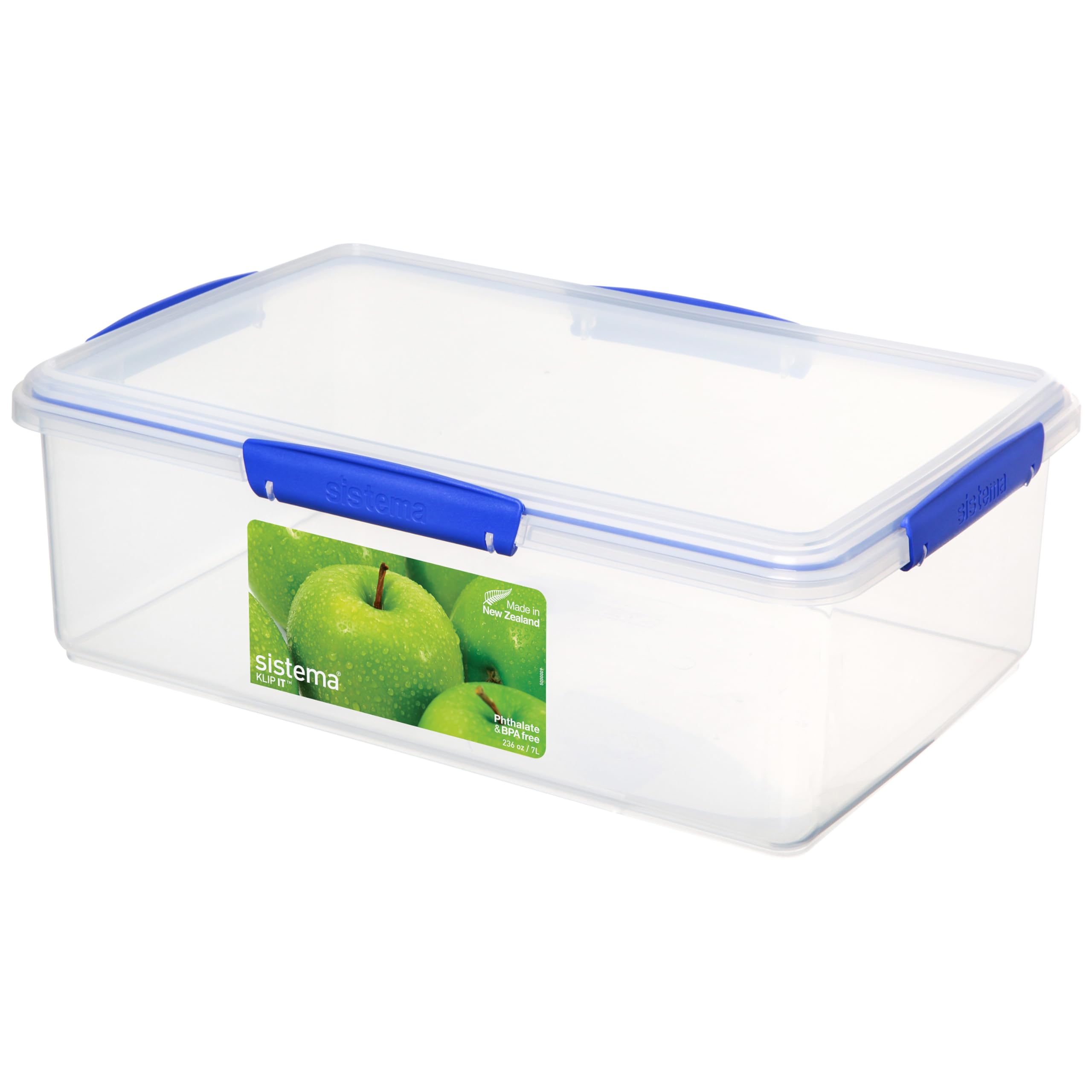 Sistema KLIP IT: contenedor rectangular de 7 L con tapas azules para conservar frescura