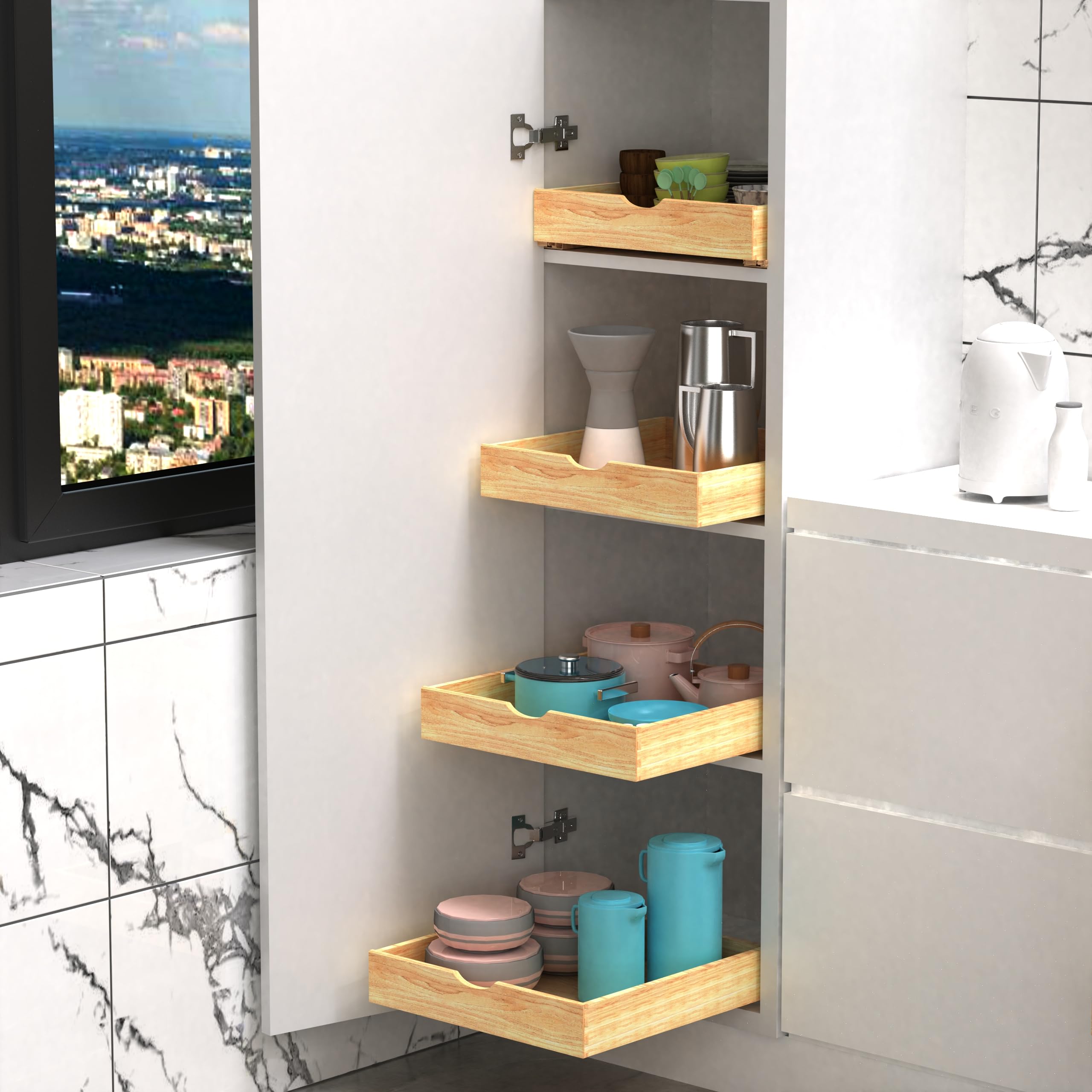 SITOO organizador de cocina deslizante, madera de haya resistente.
