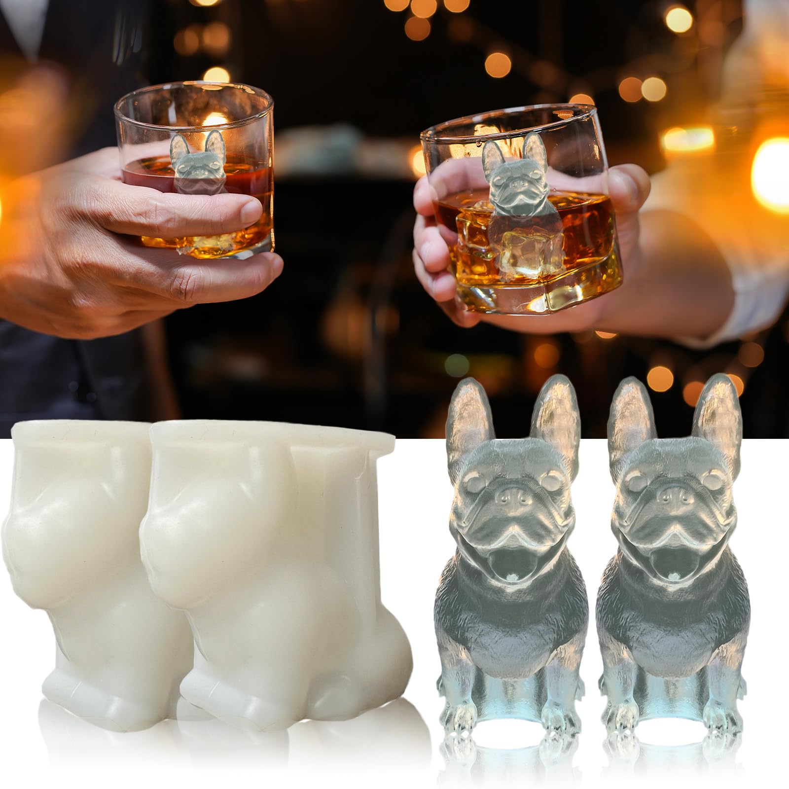 Siuper cubos hielo Bulldog Francés para bebidas con estilo.