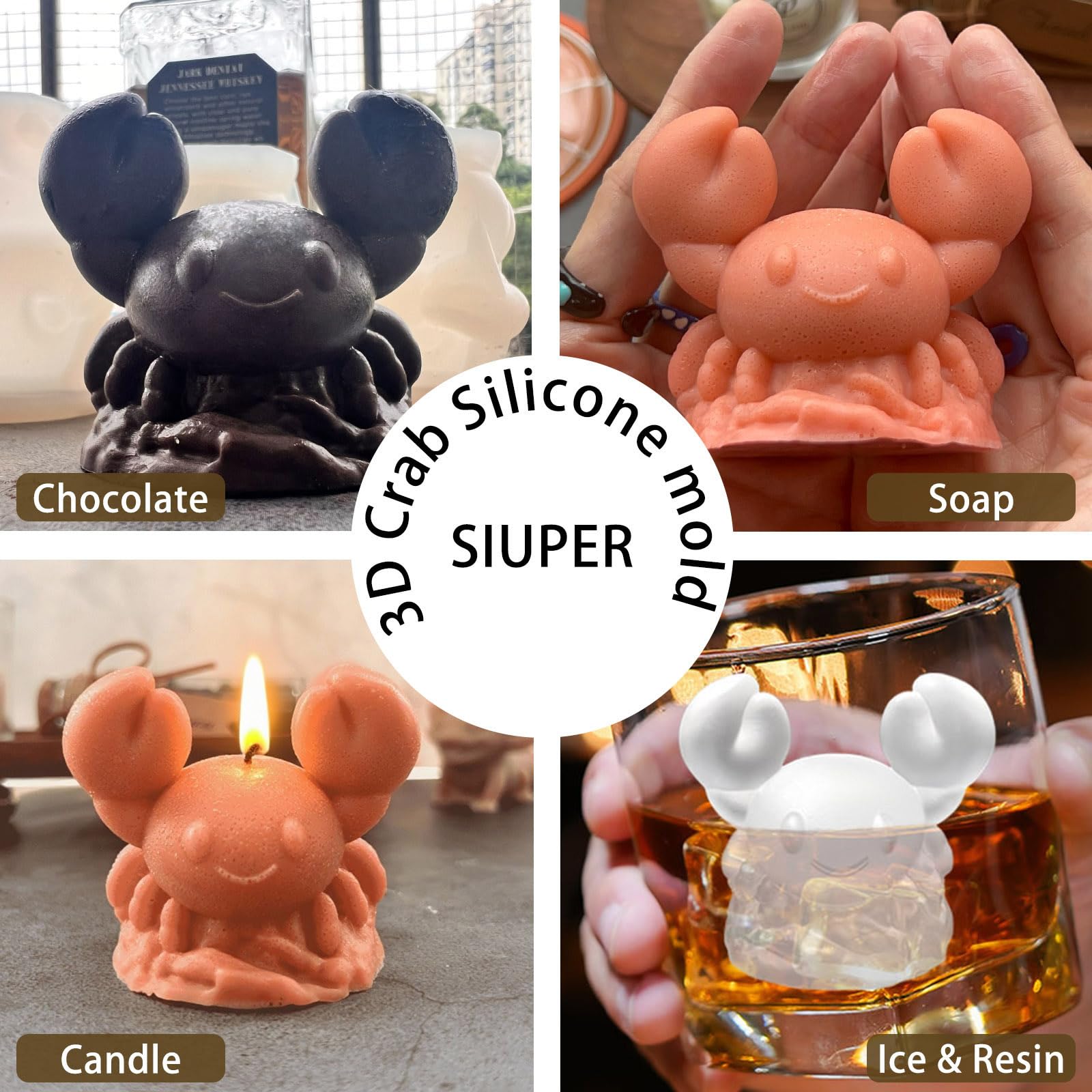 SIUPER cubos hielo cangrejo para whisky y fiestas temáticas.
