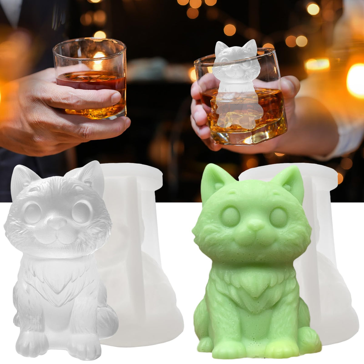 Gato SIUPER de silicona, molde grande para hielo en whisky.