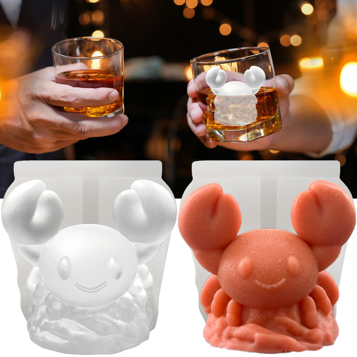 SIUPER molde de cubos de hielo cangrejo 3D para whisky y cócteles.
