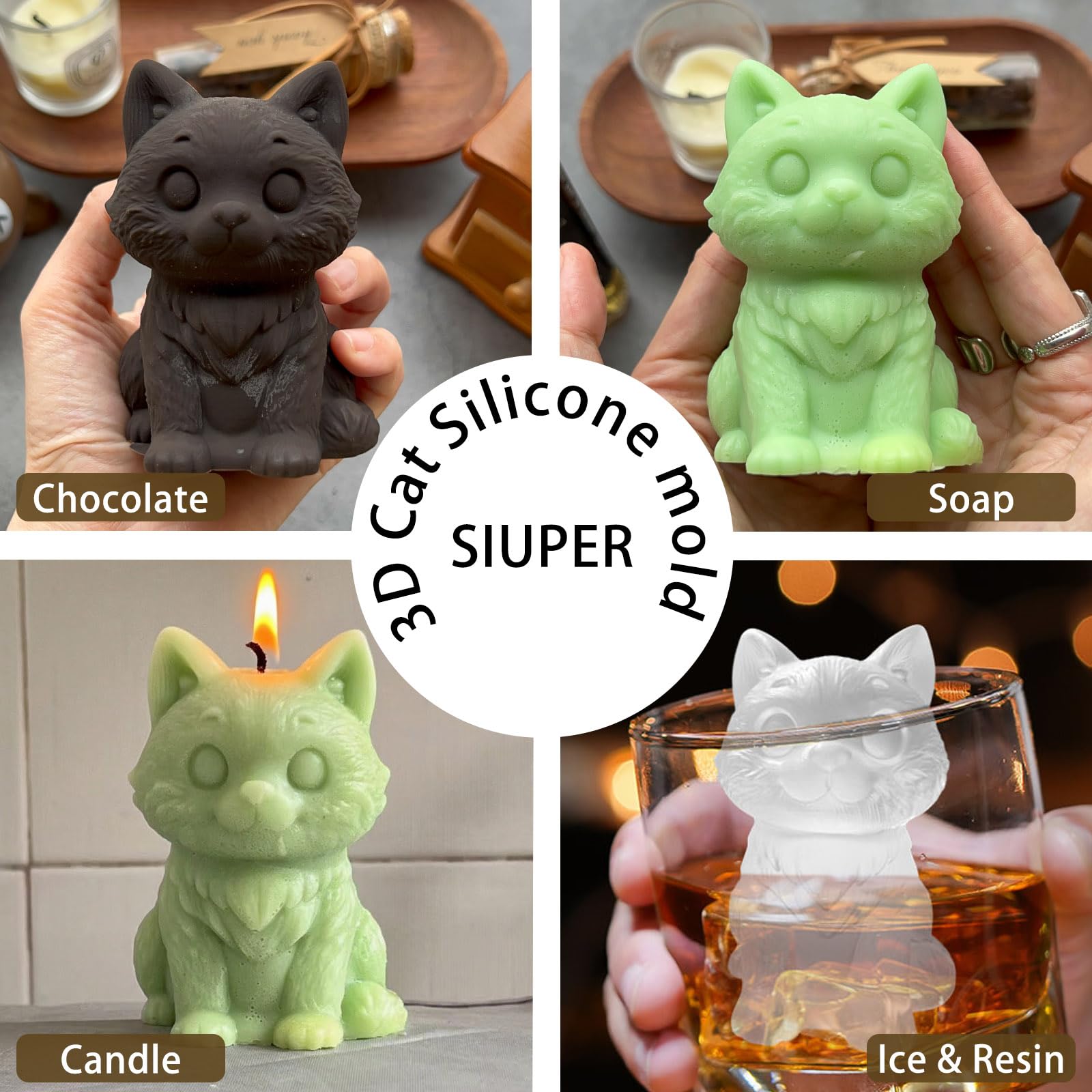 Gato SIUPER 3D: molde de silicona para hielo detallado.