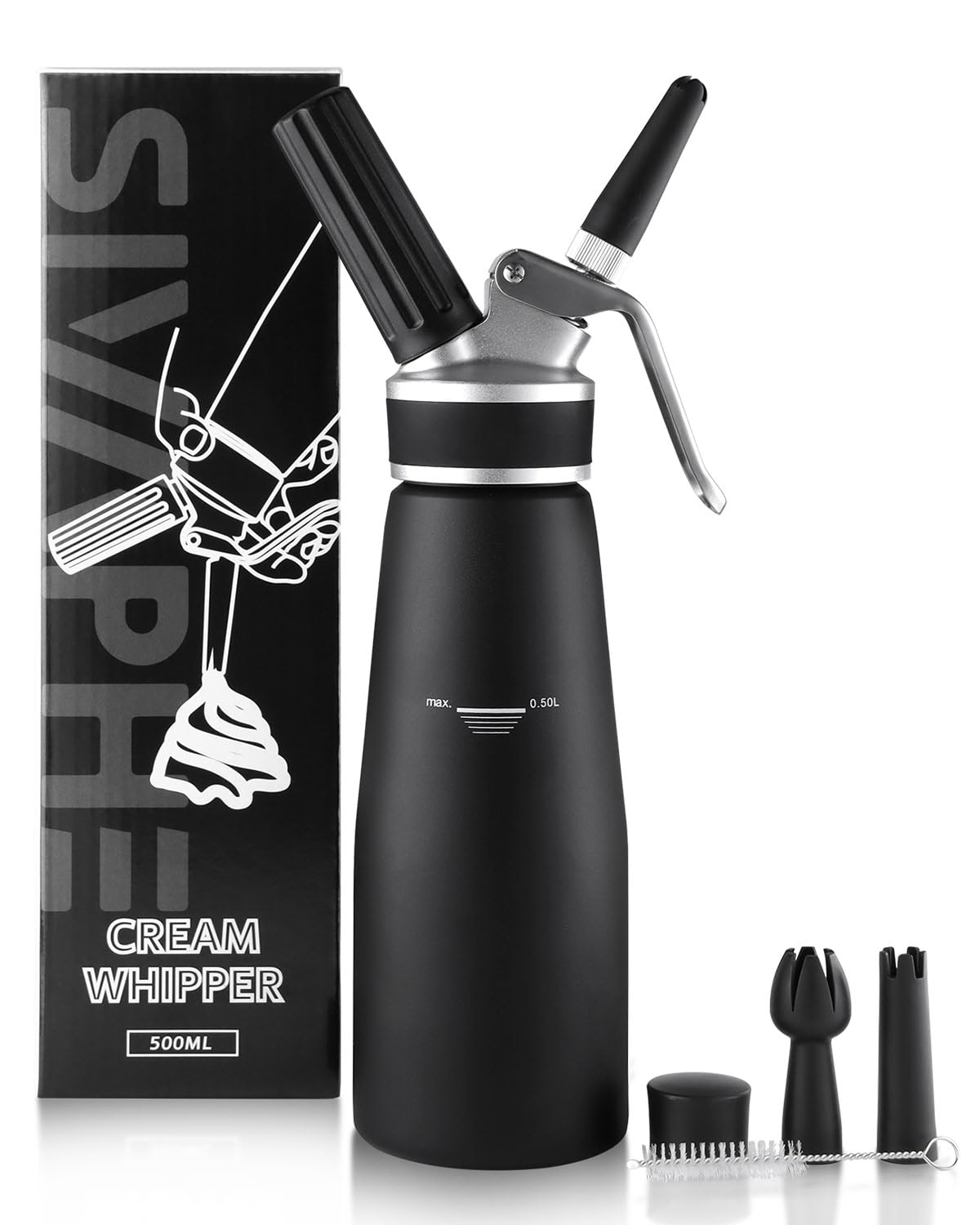 Dispensador Sivaphe de crema batida en aluminio, cuerpo resistente para uso diario