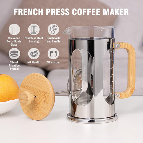 Sivaphe Prensa Francesa 34oz, marco de acero inoxidable duradero.