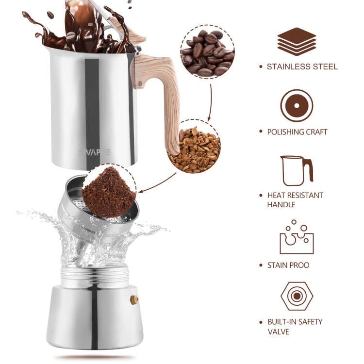 Sivaphe tapa moka duradera: cierre seguro para hervir deliciosos cafés.