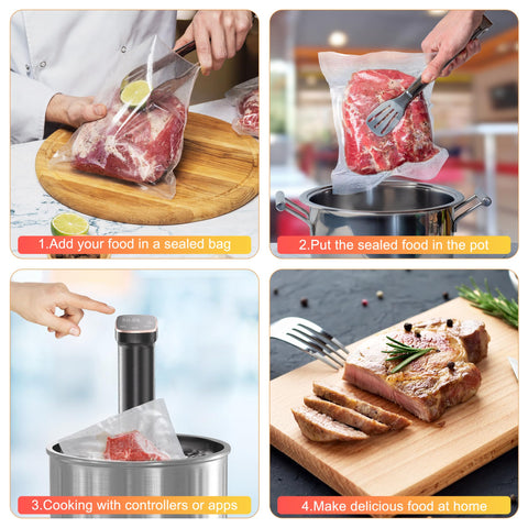 Sixfivsevn Sous Vide ofrece pantalla LCD para ajustar temperatura con precisión.