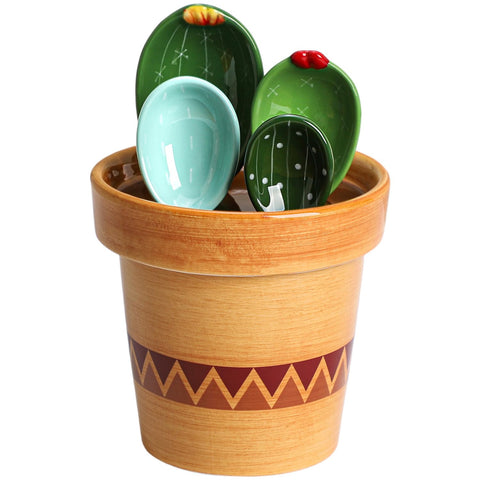 Sizikato, cucharas medidoras de porcelana con base y diseño cactus para cocinar con precisión.