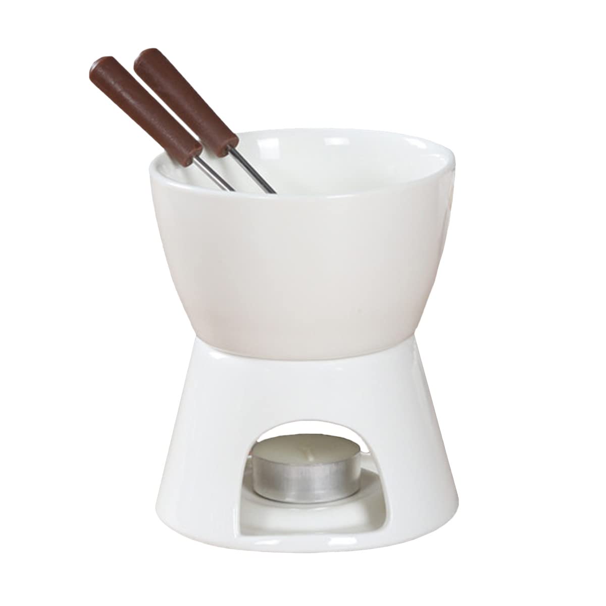 Sizikato fondue de porcelana blanca, ideal para chocolate en porciones.
