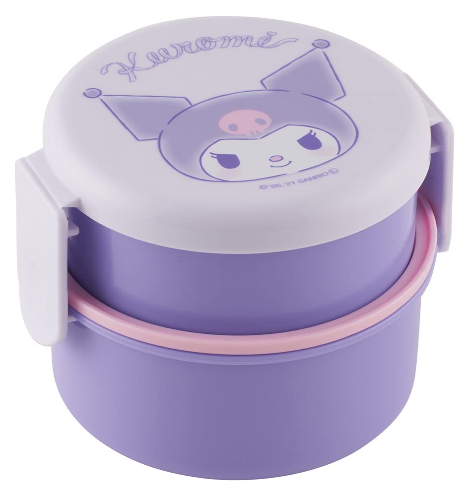 Skater Kuromi bento 2 niveles, diseño redondo morado, apto para microondas, práctico para almuerzo