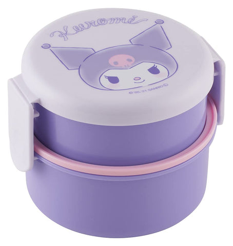 Skater Kuromi bento 2 niveles, diseño redondo morado, apto para microondas, práctico para almuerzo