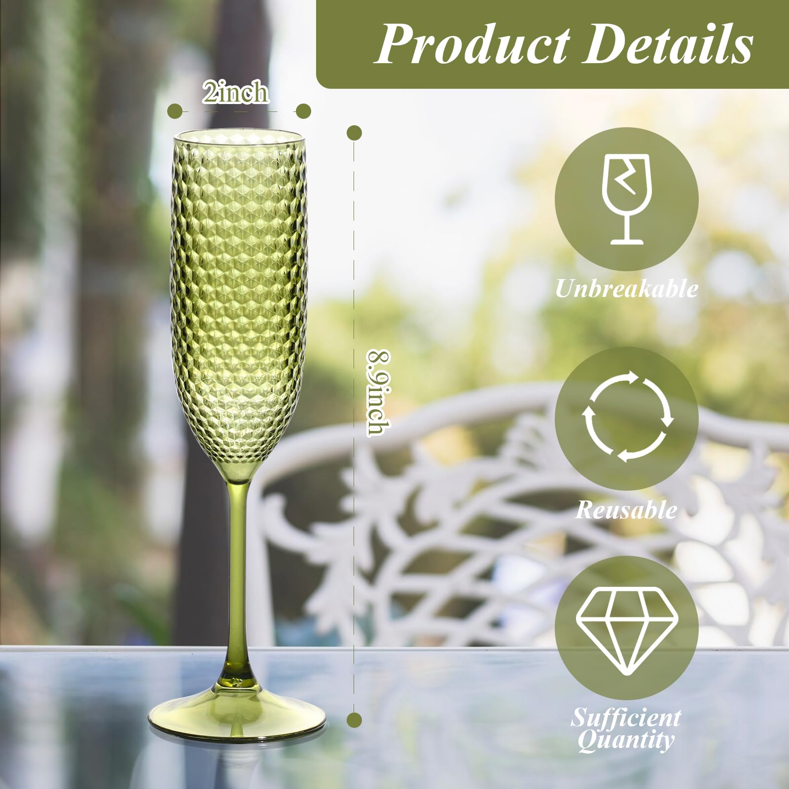 Copas SKLENICE champán plástico diamante verde brillo elegante para celebraciones.