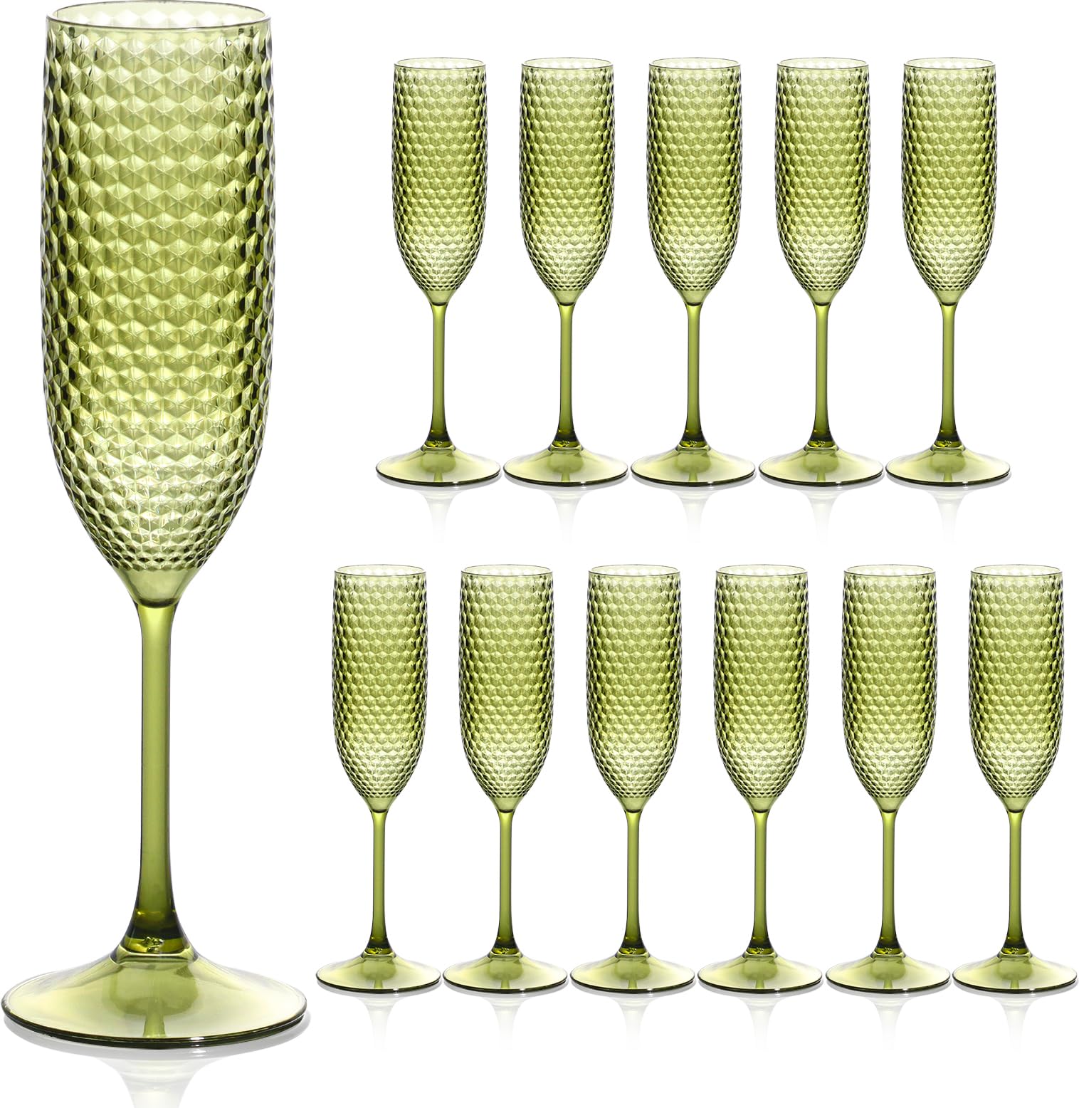 Copas SKLENICE de champán plástico irrompibles verde para bodas y fiestas al aire libre.
