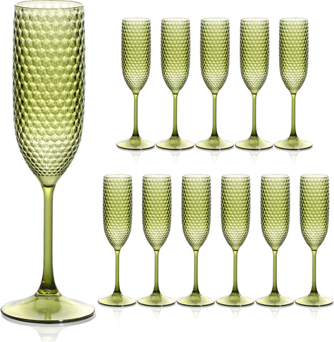 Copas SKLENICE de champán plástico irrompibles verde para bodas y fiestas al aire libre.