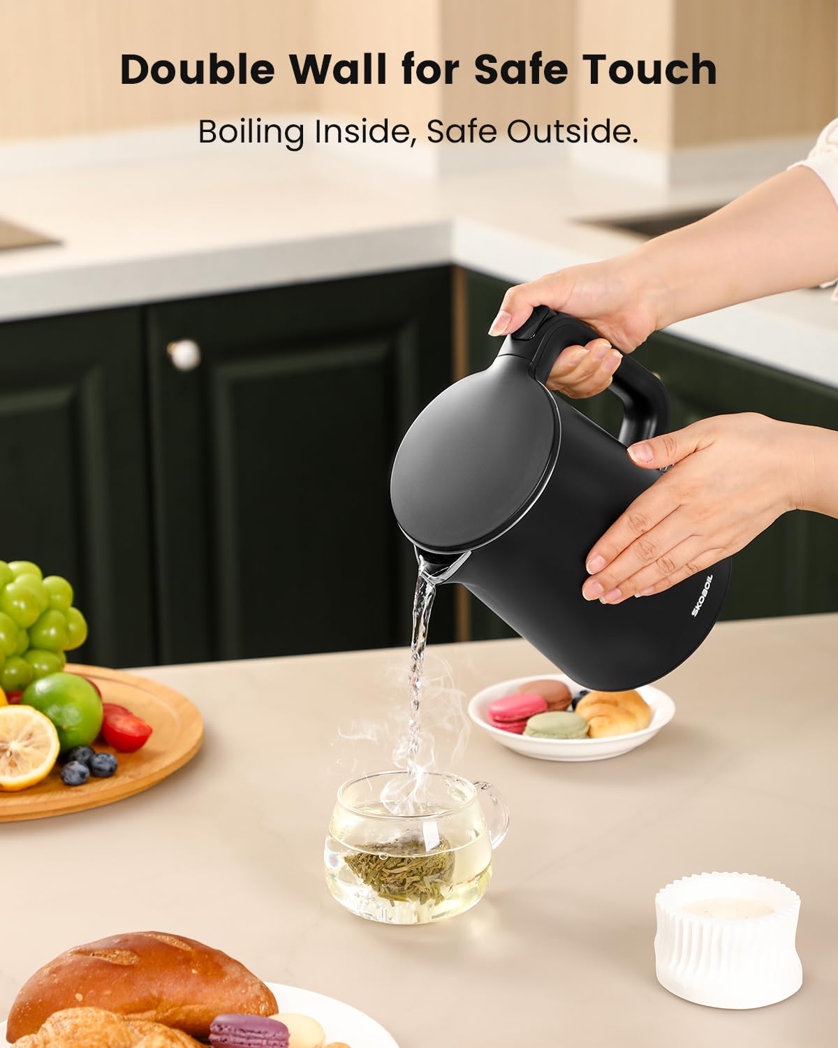 Interior de acero inoxidable 304 de SKOBOIL para agua con sabor limpio.