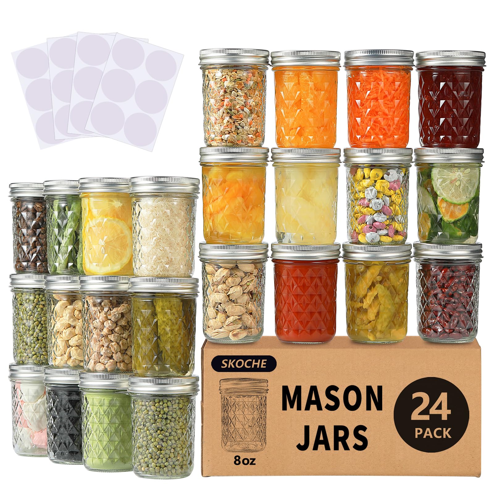 Frascos SKOCHE Mason 8 oz, pack 24, ideal para conservas caseras