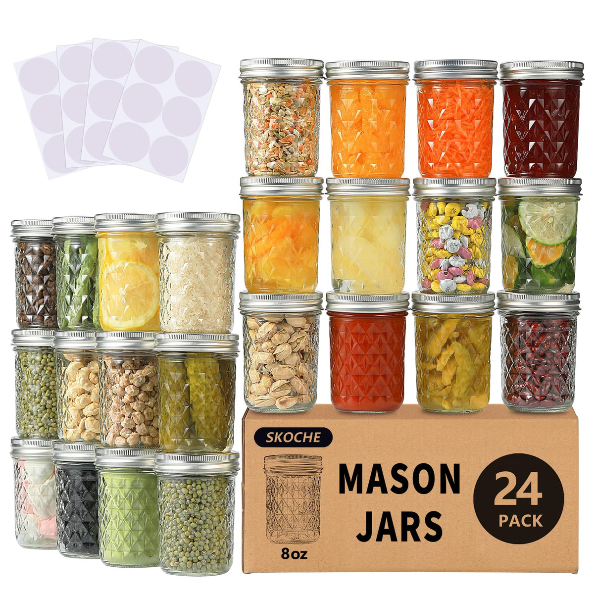 Frascos SKOCHE Mason 8 oz, pack 24, ideal para conservas caseras