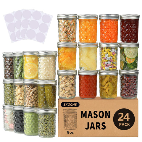 Frascos SKOCHE Mason 8 oz, pack 24, ideal para conservas caseras
