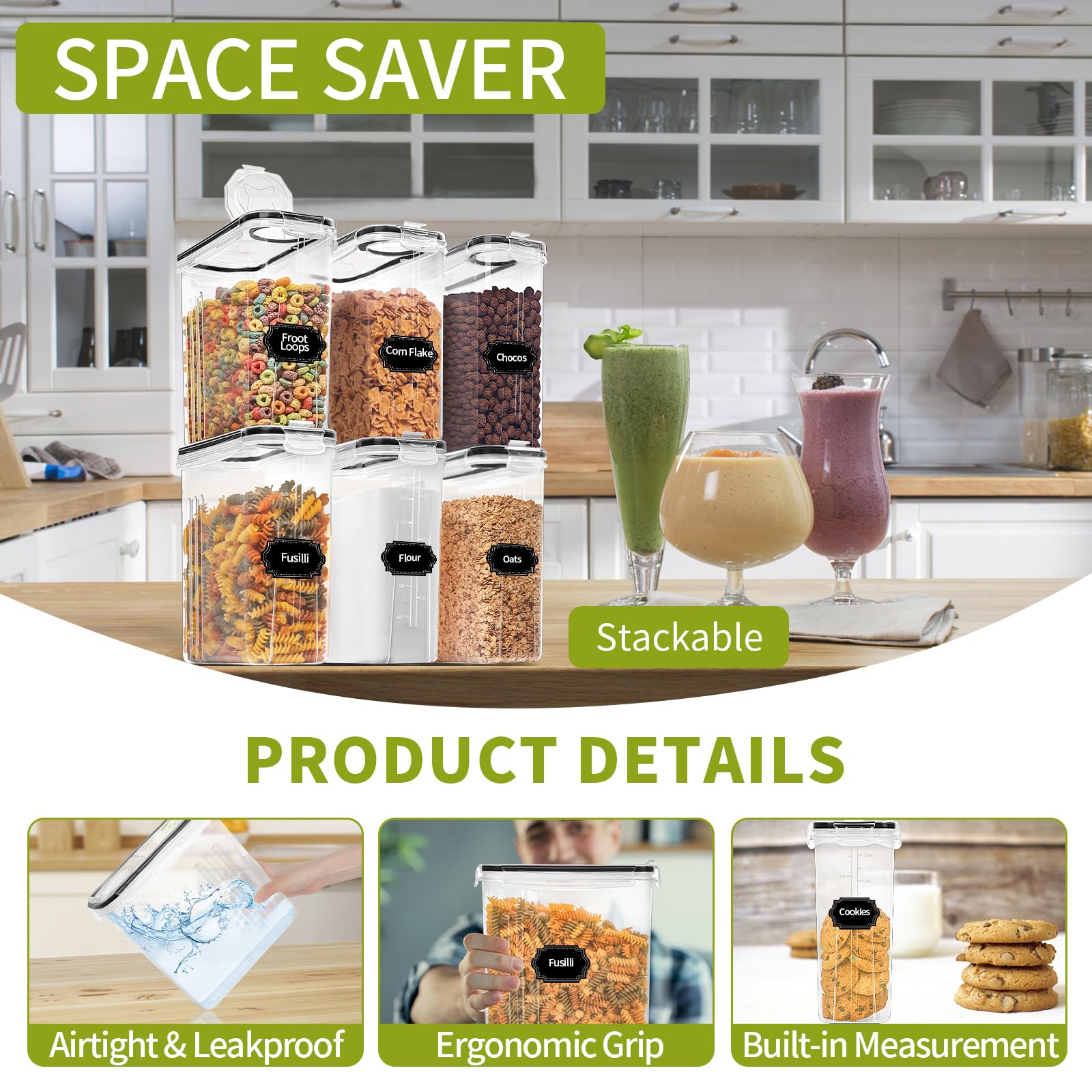 Skroam envases cereal 4L con medicion integrada para controlar porciones