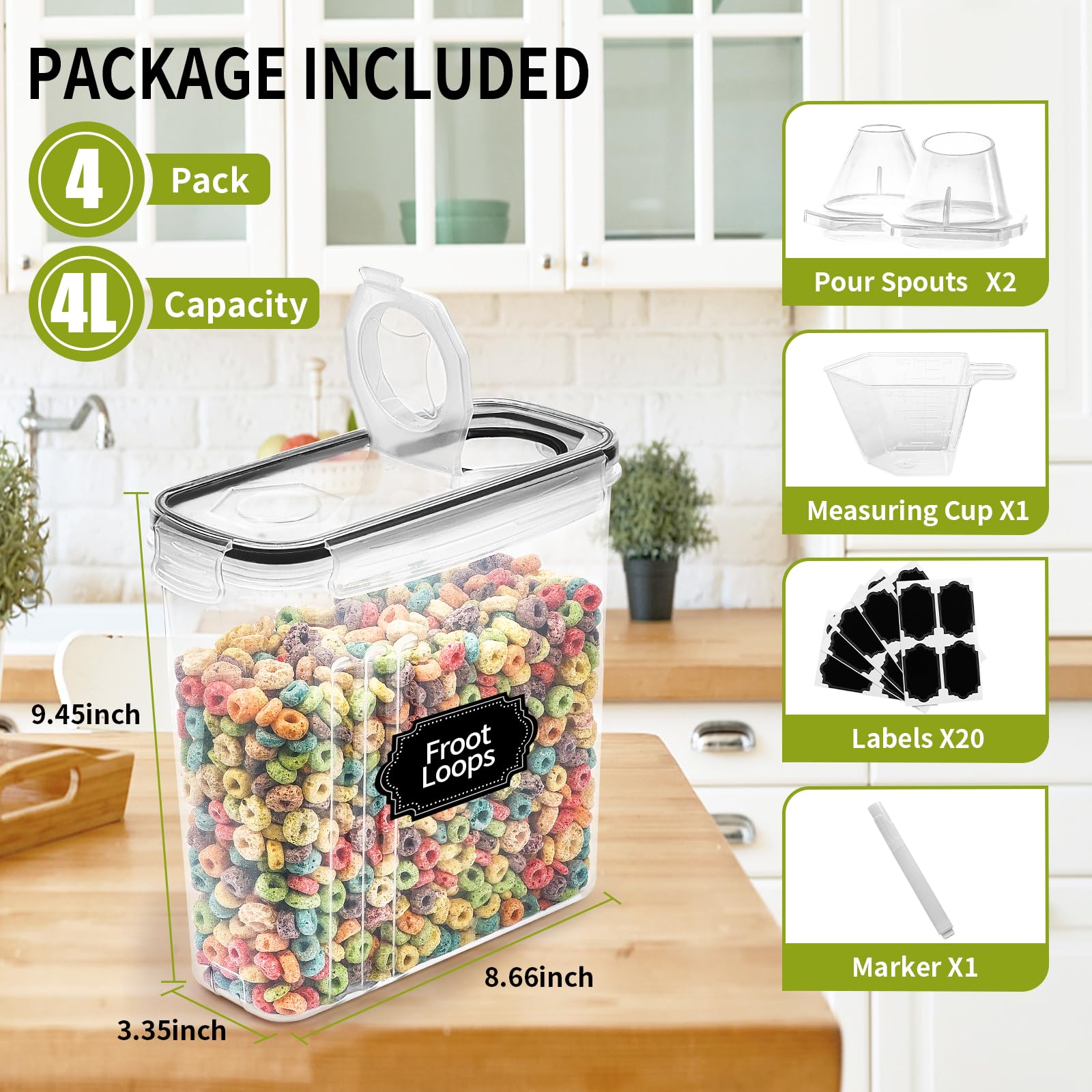Skroam envases cereal 4L con tapas hermeticas para conservar frescura